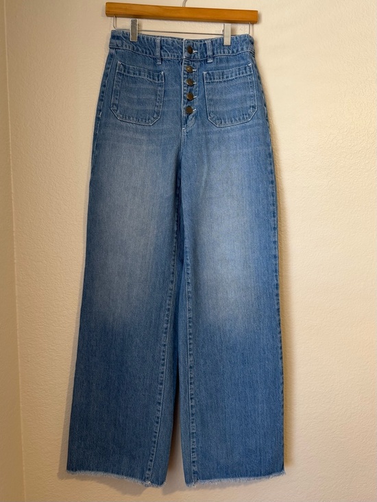 Marine Layer Denim - Marine Layer Chambray Wide Leg Jeans Size 8 Patch Pocket High Rise Lightweight